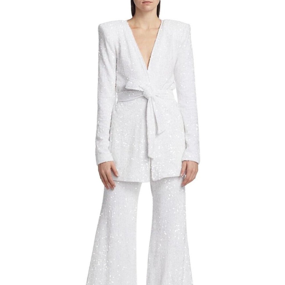 MICHAEL COSTELLO COLLECTION Sterling Sequined Jacket White Size 4